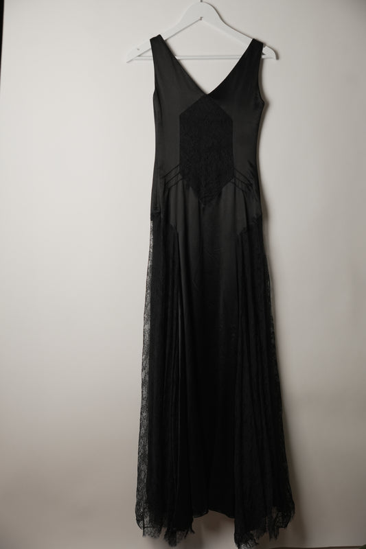 Givenchy Silk Sless V Neck Lace Insert Dress Gown Sz 38