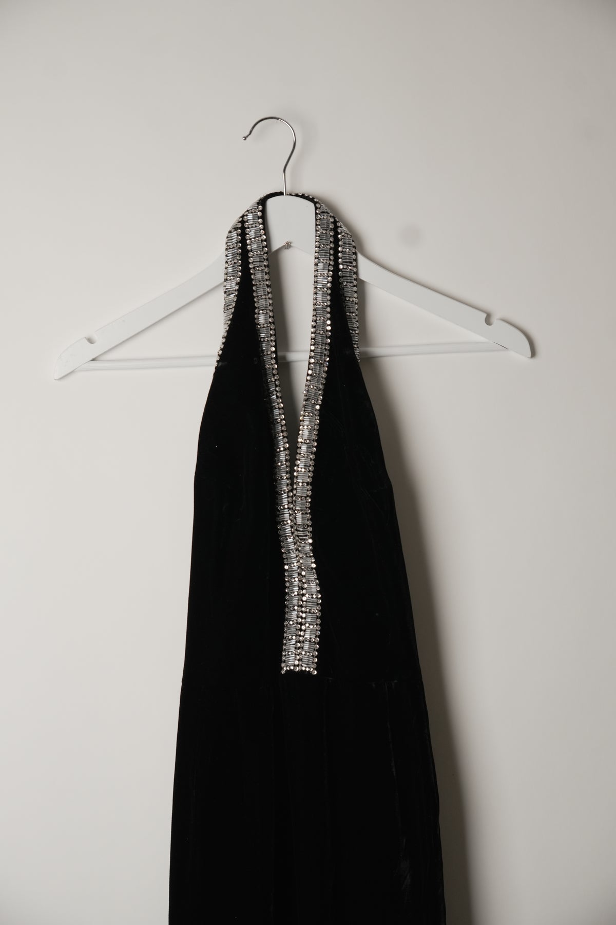 Giorgio Armani Black Velvet Maxi Halterneck Gem Neckline Dress