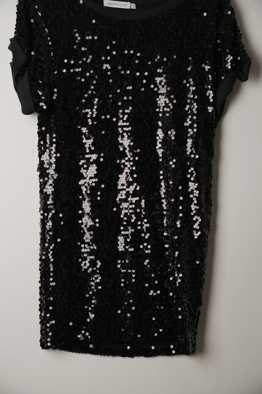 Chloe See by Chloe Sequin Short Sleeve Dress