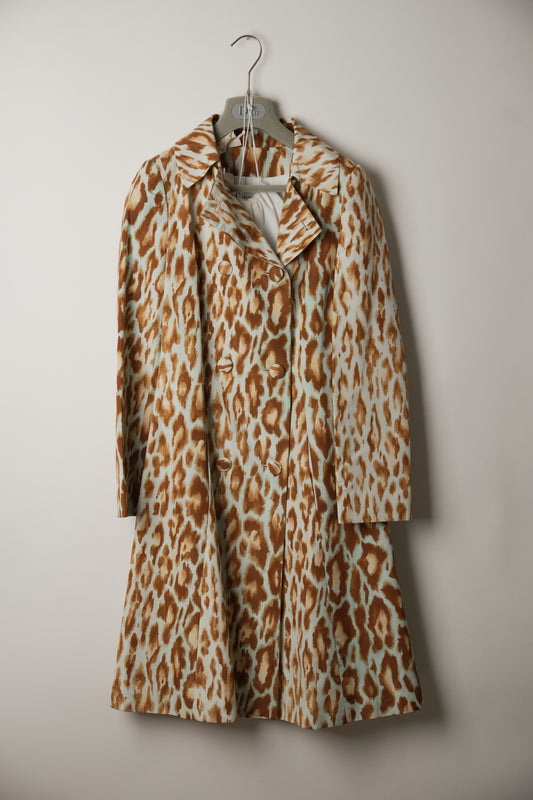 Christian Dior Leopard Silk Long Sleeve Double Breasted Coat