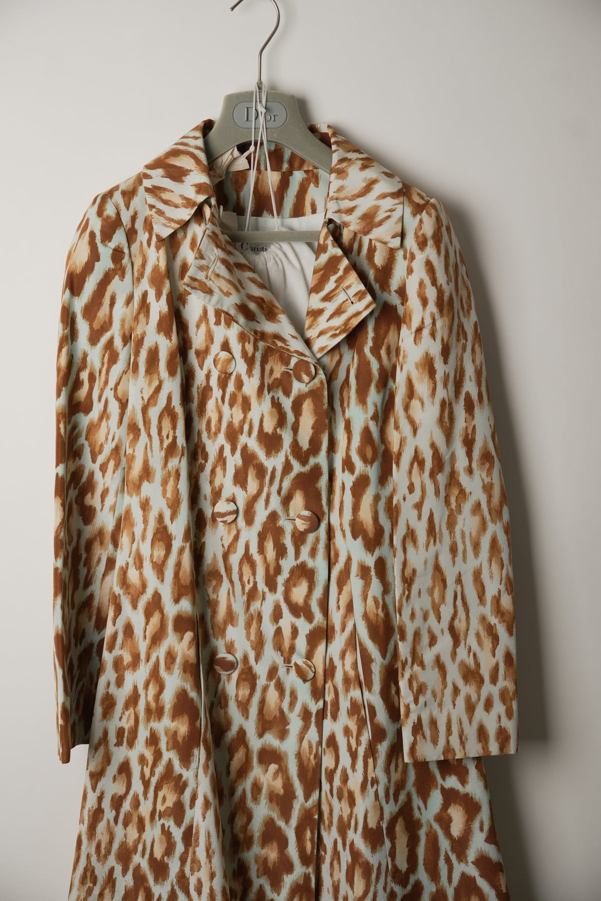 Christian Dior Leopard Silk Long Sleeve Double Breasted Coat