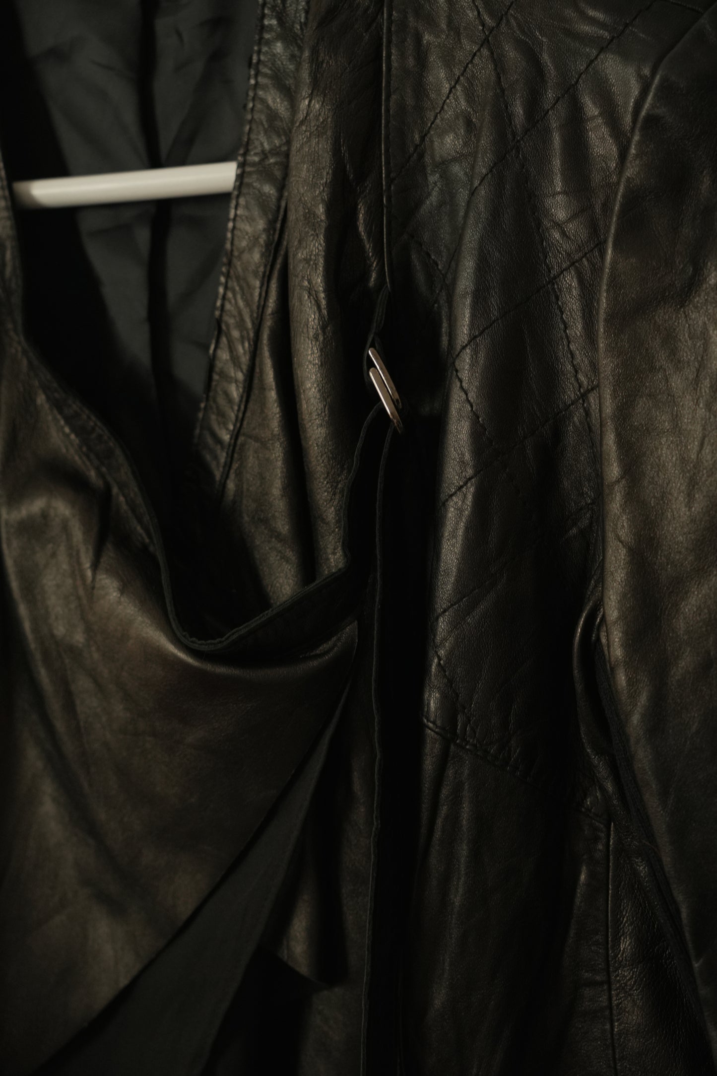 Black Leather Assymetrical Layered Jacket