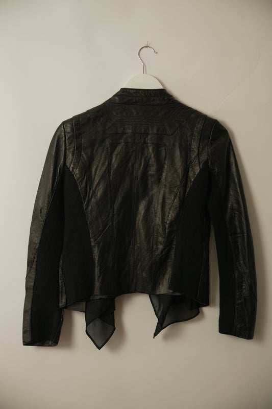 Black Leather Assymetrical Layered Jacket