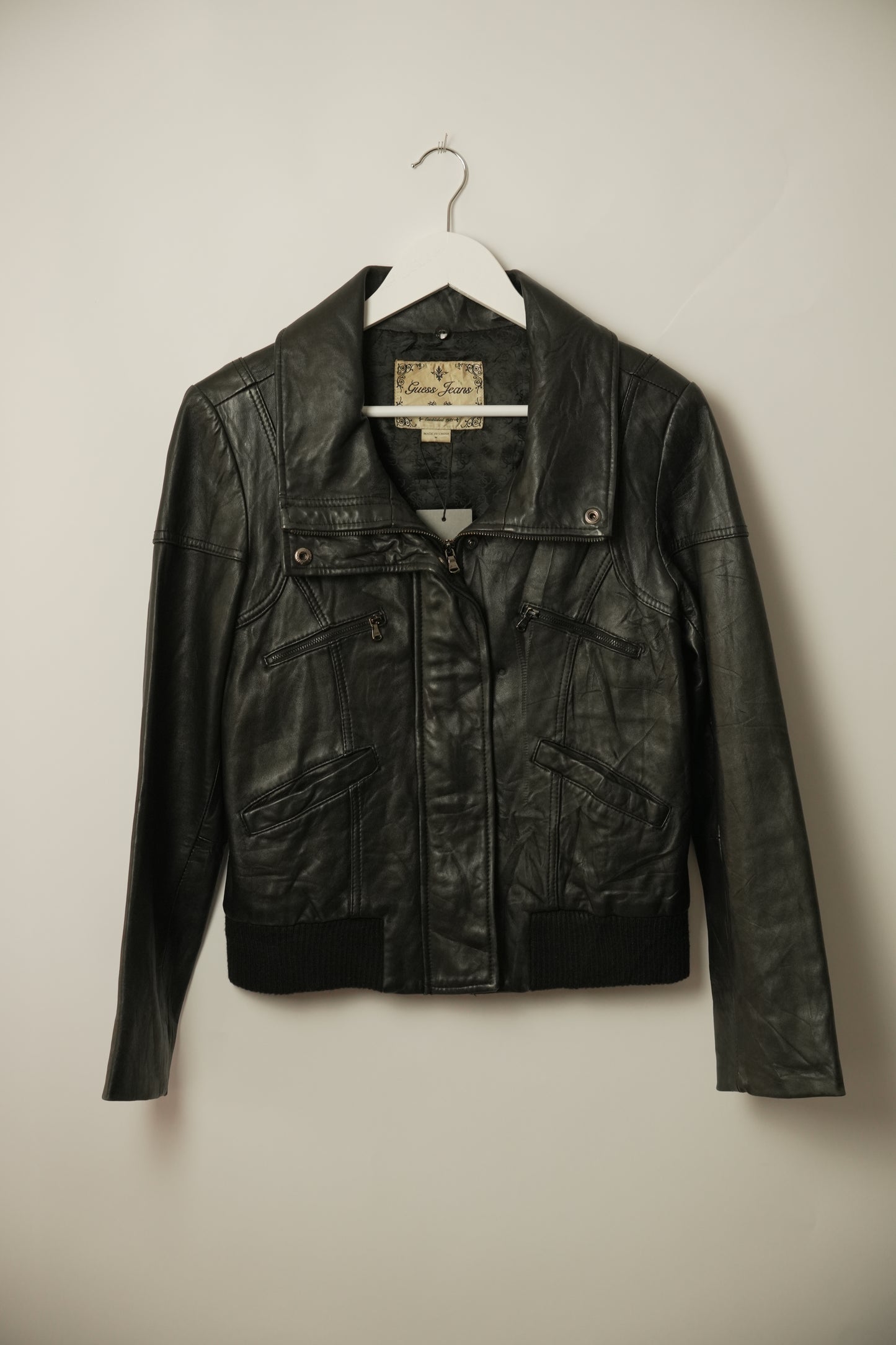 Guess Funnel Neck Leather Jacket