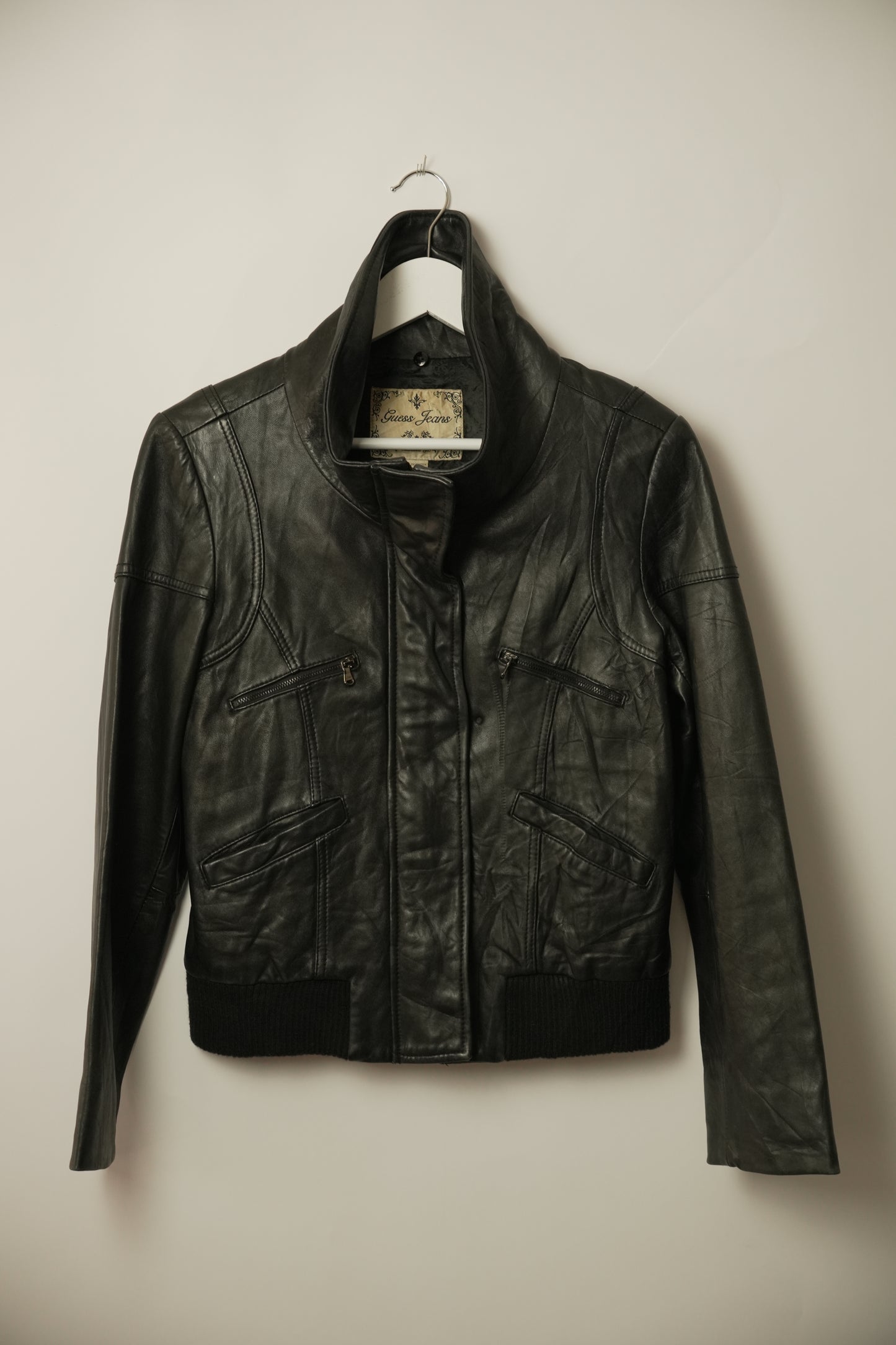 Guess Funnel Neck Leather Jacket