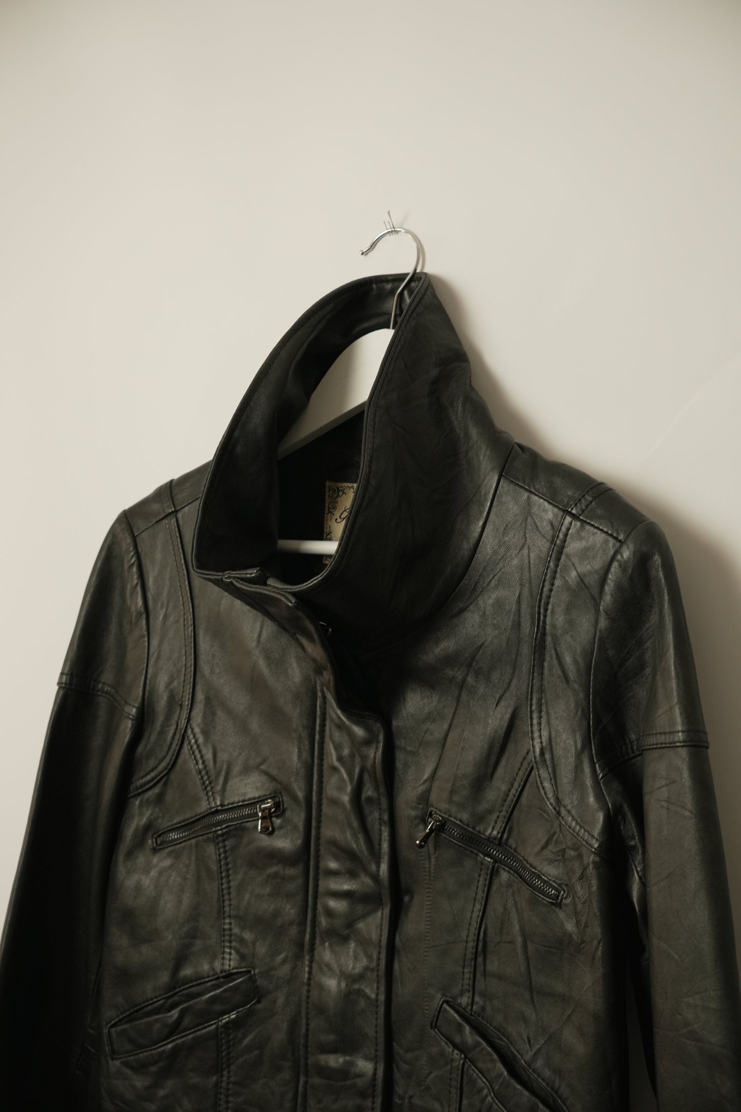 Guess Funnel Neck Leather Jacket