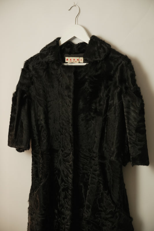Marni 3/4 Sleeve Lamb Skin Fur Leather Coat