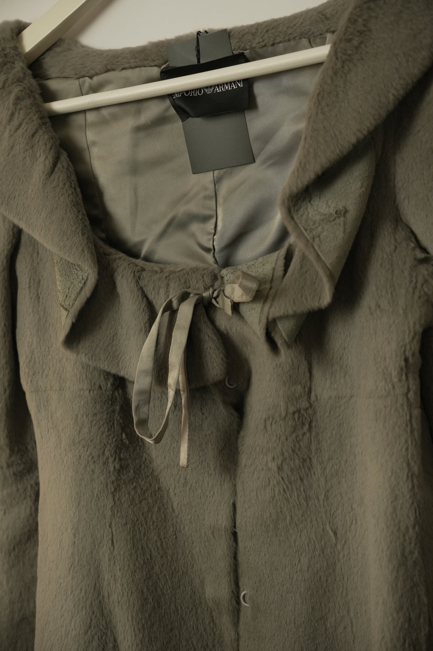 Emporio Armani Scoop Neck Ruffle Fur Jacket Grey Sz 38