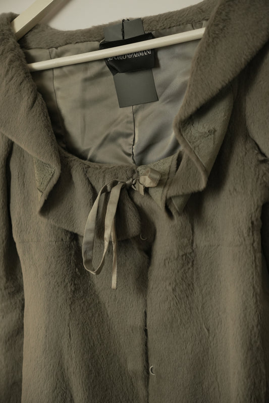 Emporio Armani Scoop Neck Ruffle Fur Jacket Grey Sz 38