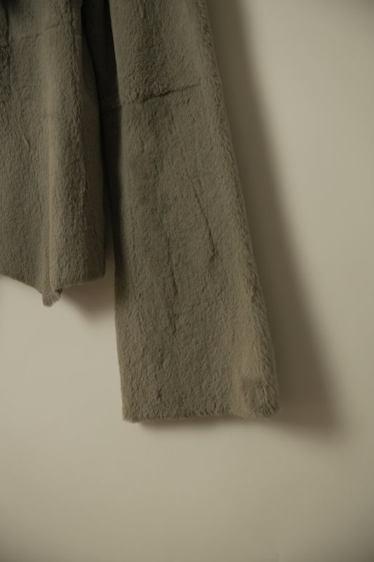 Emporio Armani Scoop Neck Ruffle Fur Jacket Grey Sz 38