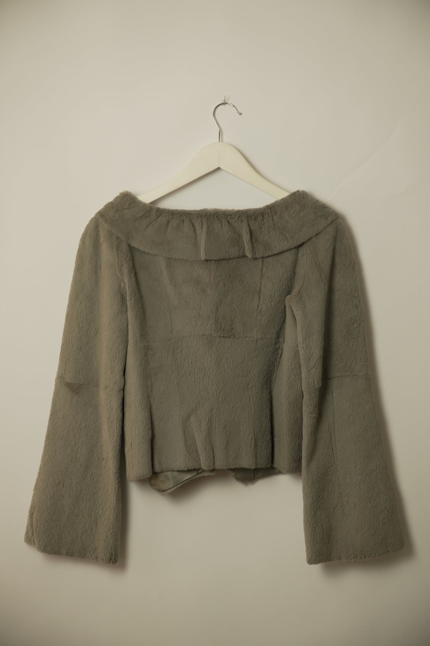 Emporio Armani Scoop Neck Ruffle Fur Jacket Grey Sz 38