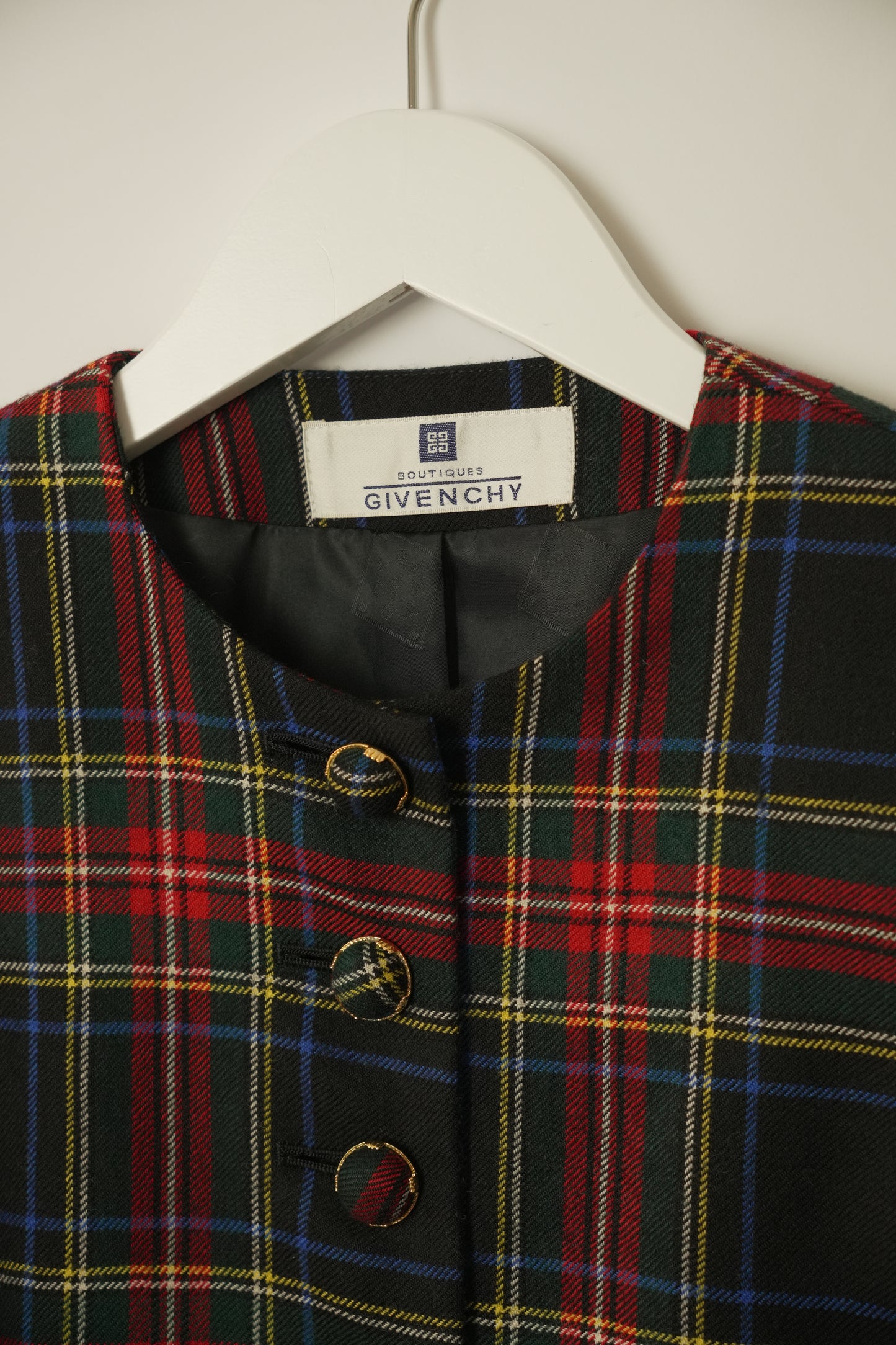 Givenchy Plaid Tartan Collarless Button Down Blazer