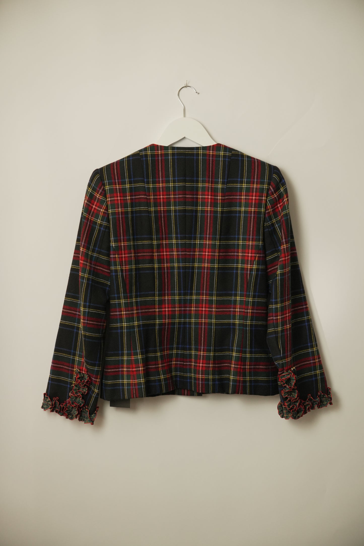 Givenchy Plaid Tartan Collarless Button Down Blazer