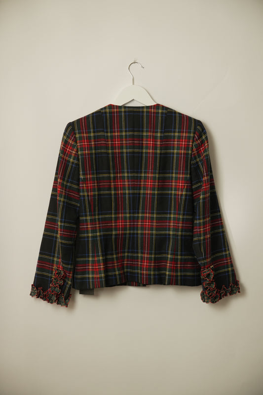 Givenchy Plaid Tartan Collarless Button Down Blazer