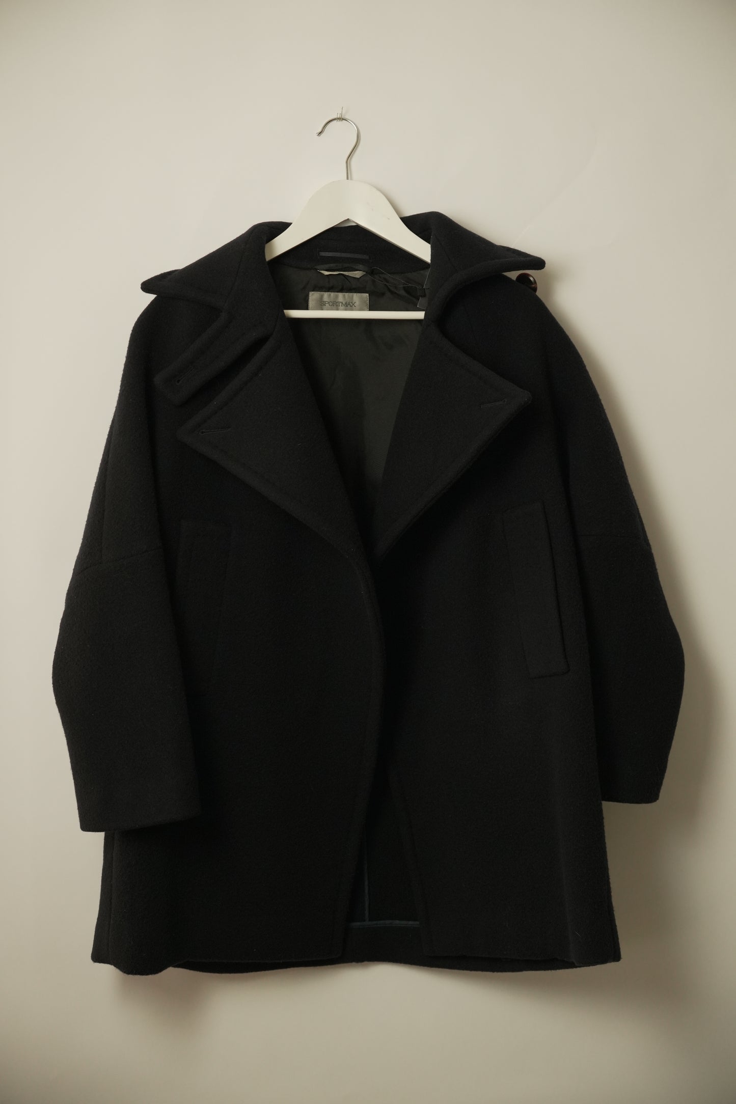 Sportmax Top Button Wool Chester Coat w Large Lapel