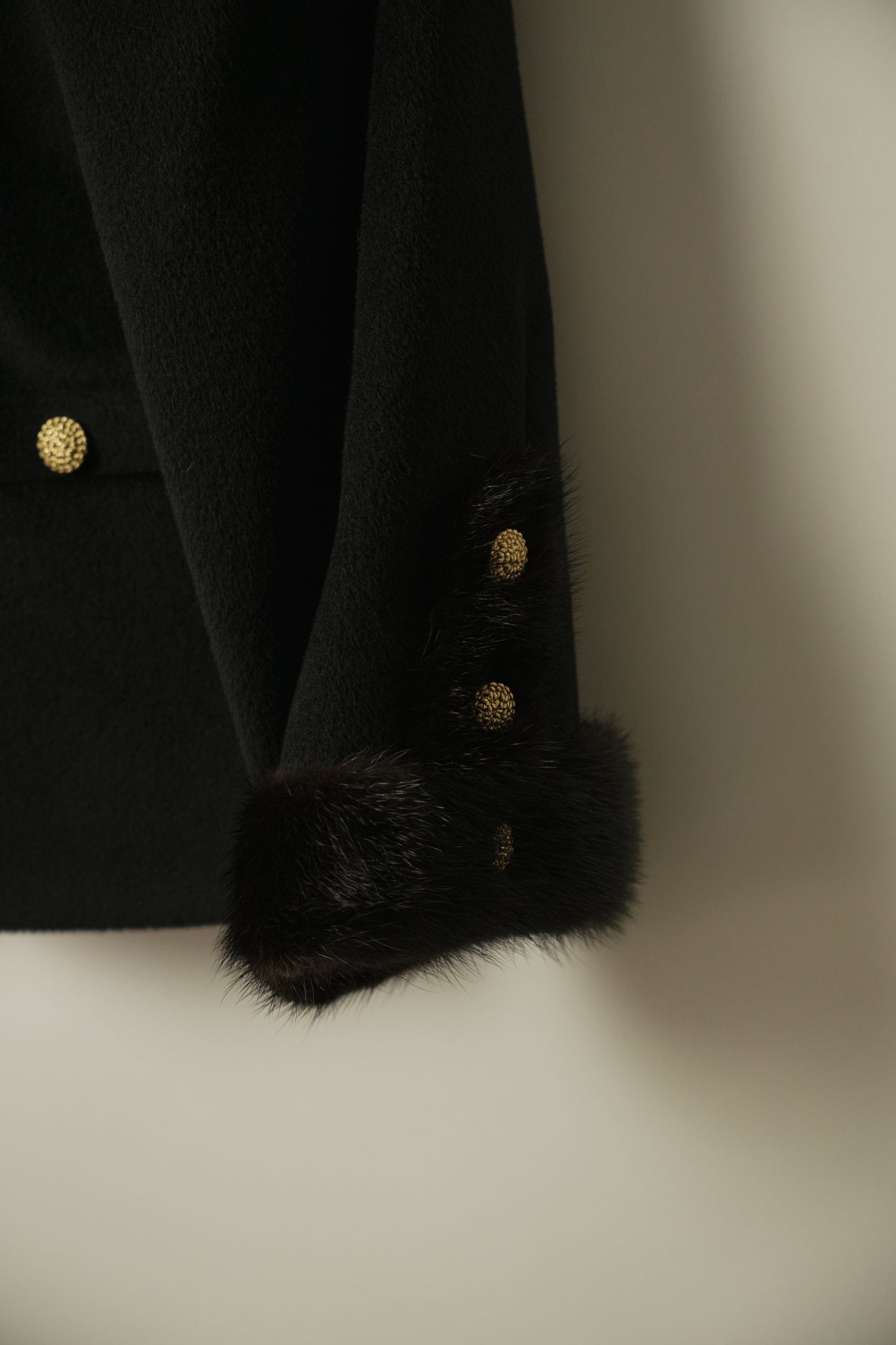Vintage Fur Trim Puff Sleeve Military Wool Jacket