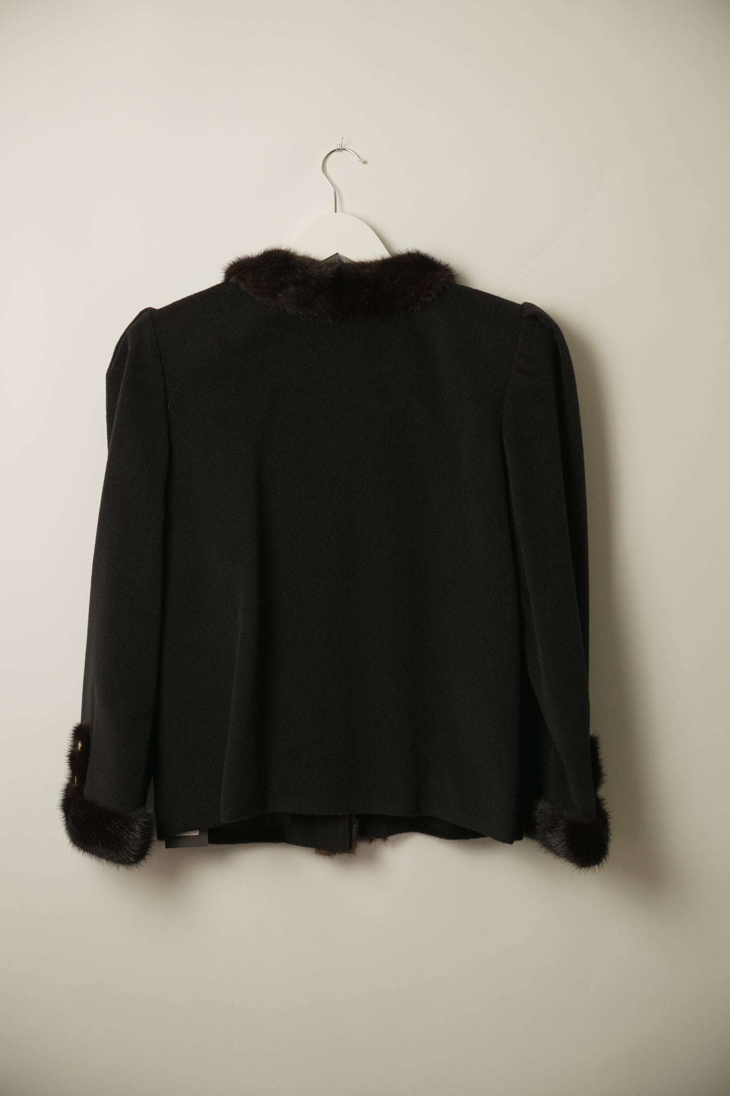 Vintage Fur Trim Puff Sleeve Military Wool Jacket