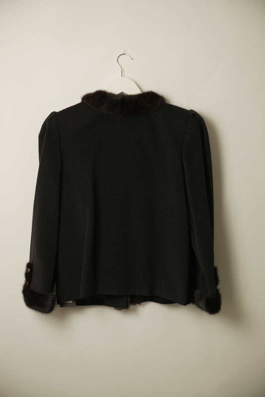 Vintage Fur Trim Puff Sleeve Military Wool Jacket