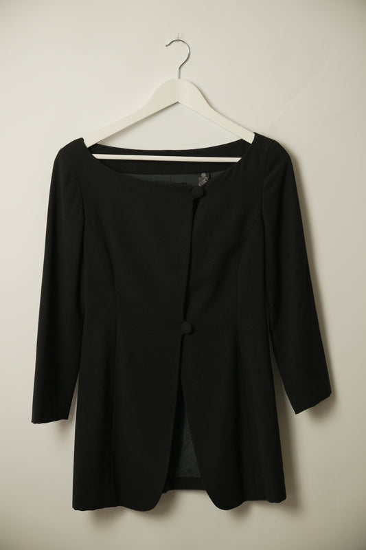 DKNY Black Boat Neck Single Button Assymetrical Blazer