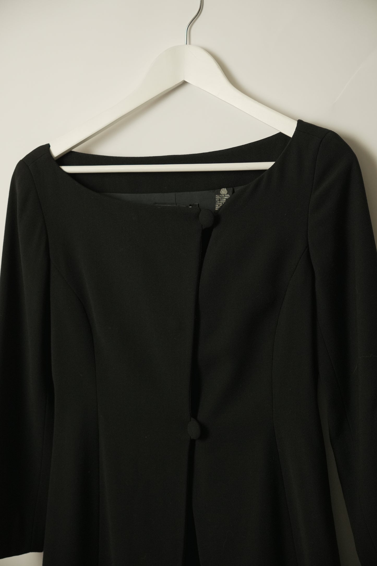 DKNY Black Boat Neck Single Button Assymetrical Blazer