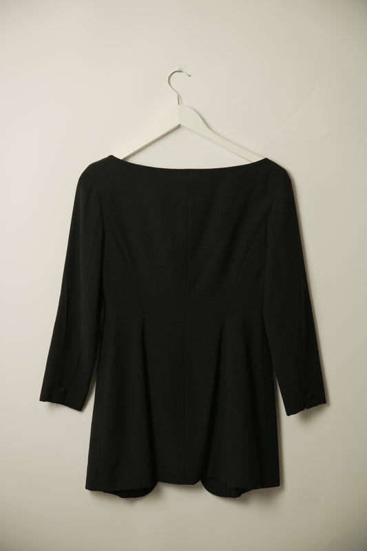 DKNY Black Boat Neck Single Button Assymetrical Blazer