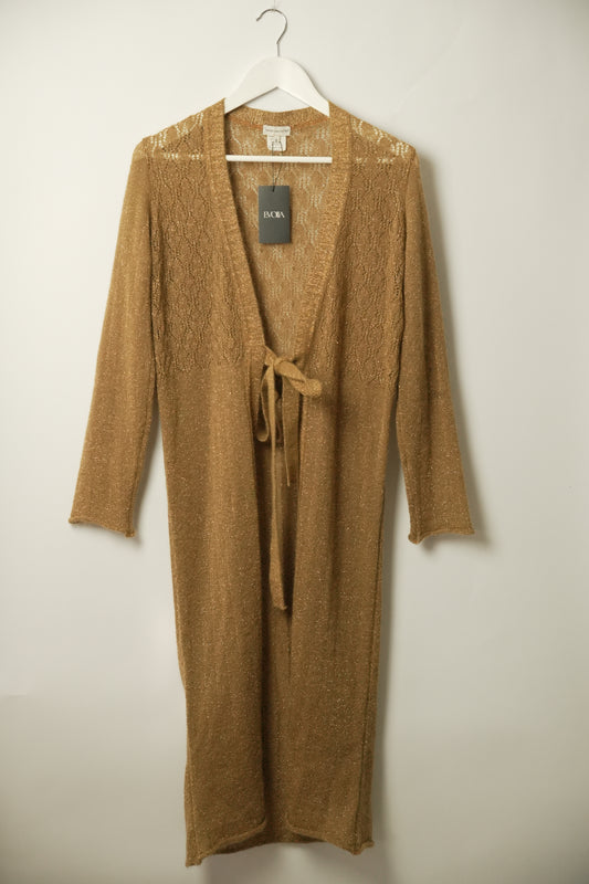 Dries Van Noten Gold LS Longline cardigan w tie