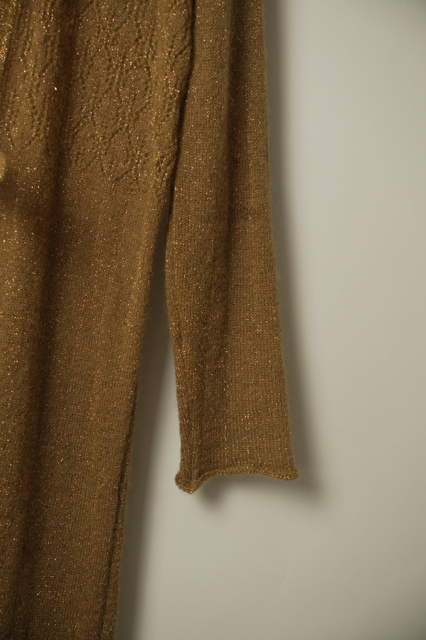 Dries Van Noten Gold LS Longline cardigan w tie