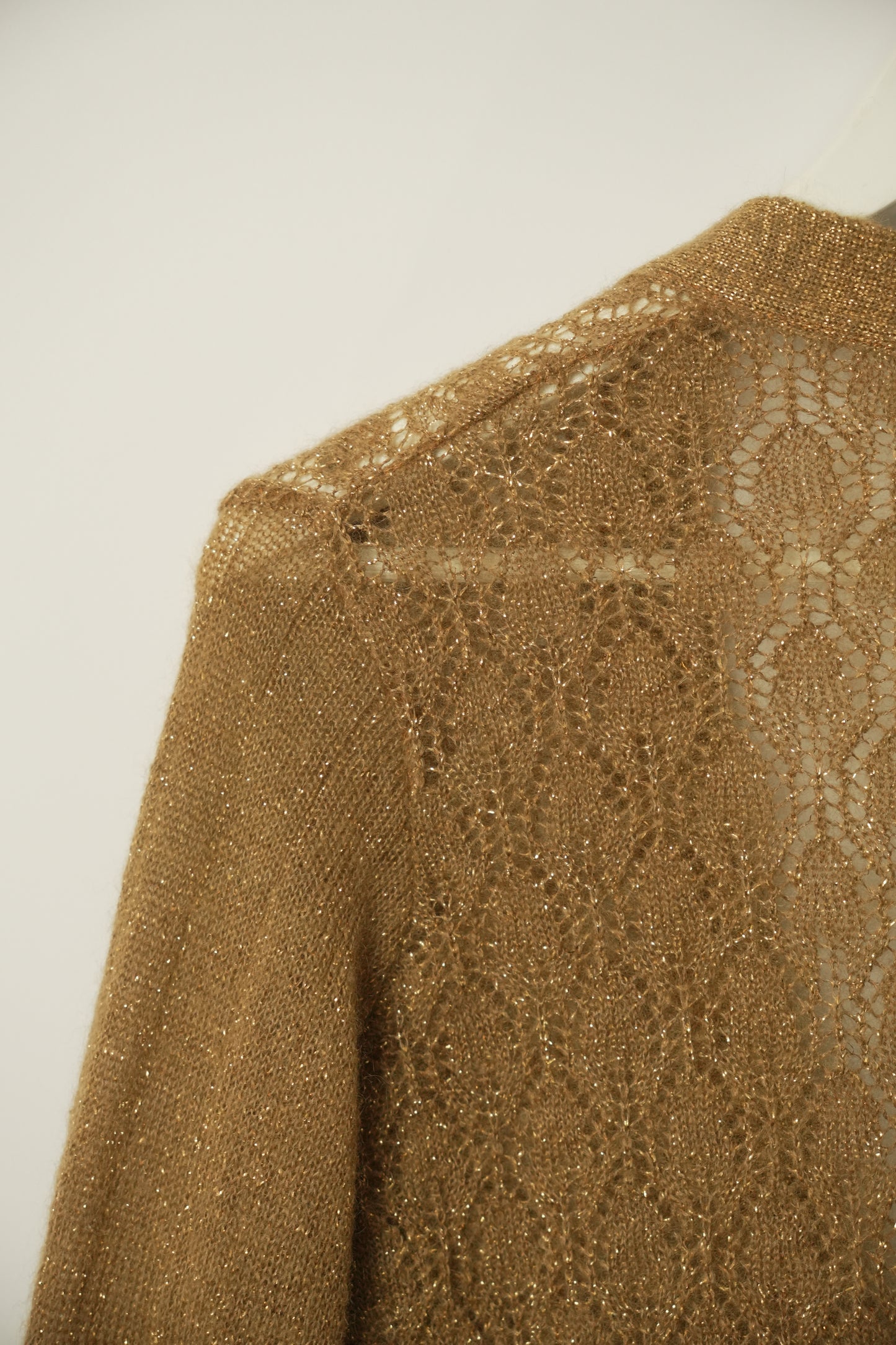Dries Van Noten Gold LS Longline cardigan w tie