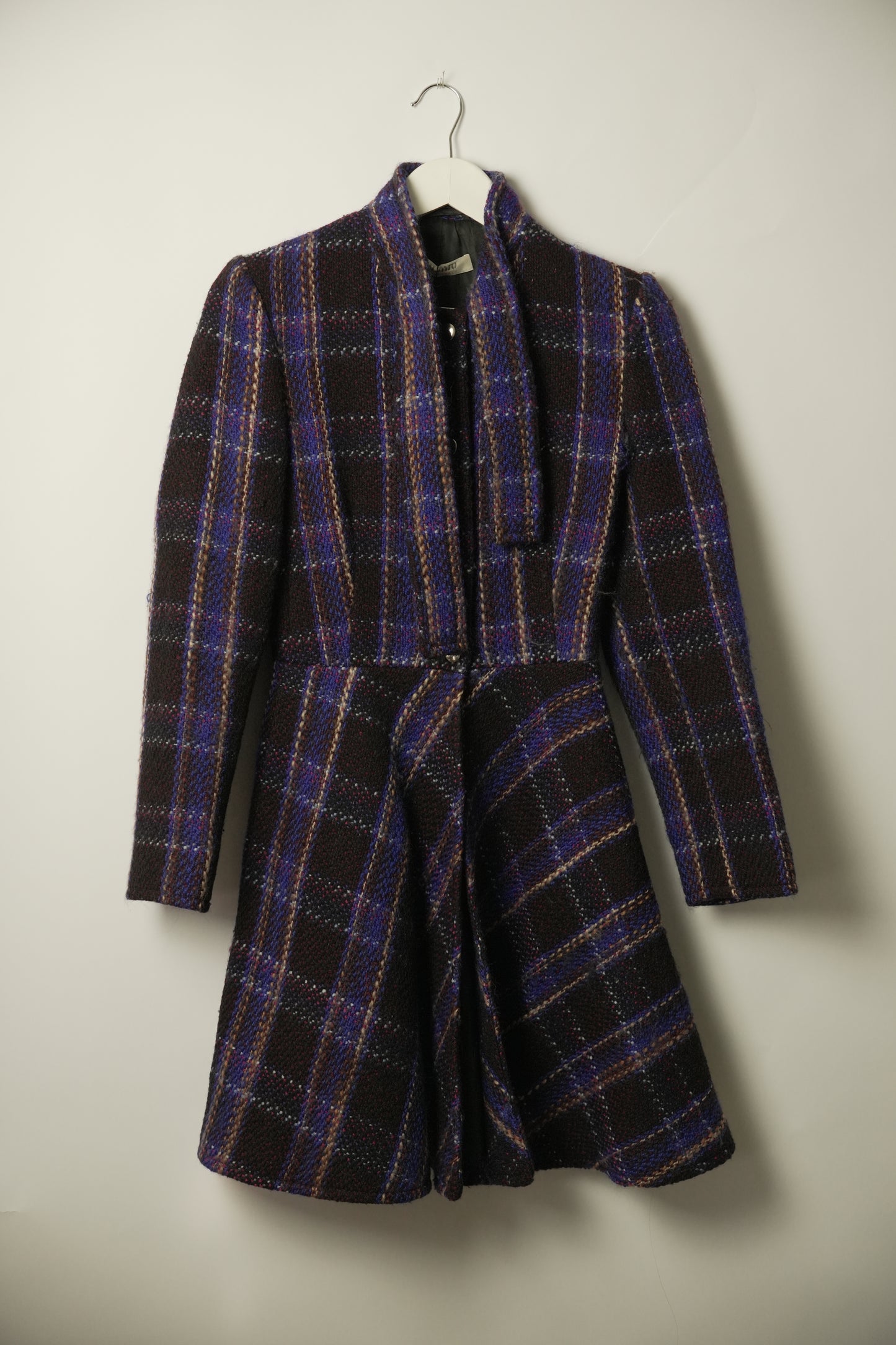 Miu Miu Check Tweed Snap Button Flare Coat