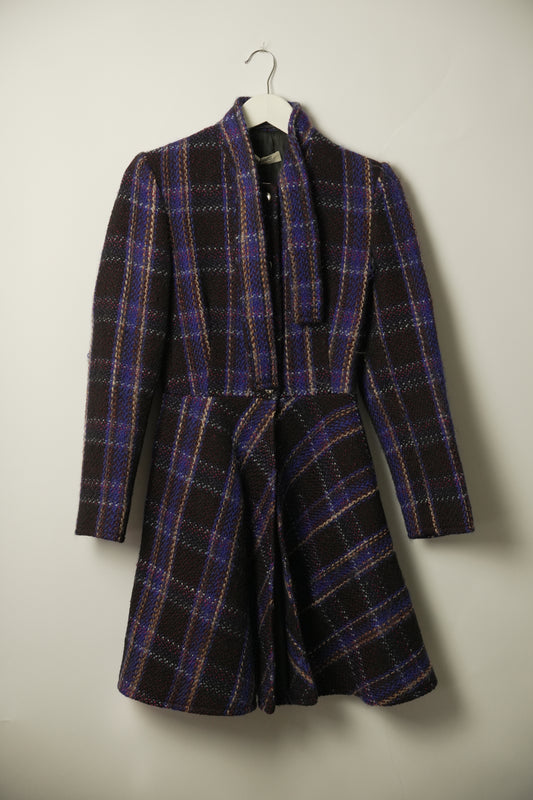 Miu Miu Check Tweed Snap Button Flare Coat