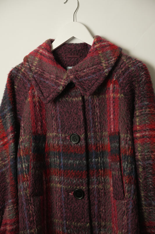 Paul Smith Checkered Wool Mohair Blend Purple Coat w Balloon Sleeves Sz 40
