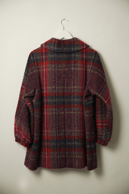 Paul Smith Checkered Wool Mohair Blend Purple Coat w Balloon Sleeves Sz 40