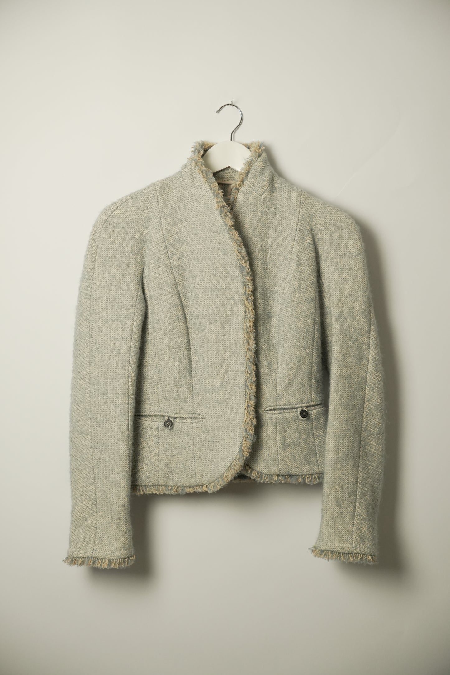 Christian Dior Blue Felt Wool Mock Neck Fringe Collar