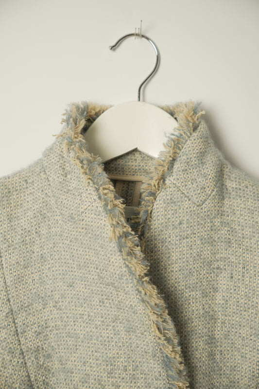 Christian Dior Blue Felt Wool Mock Neck Fringe Collar