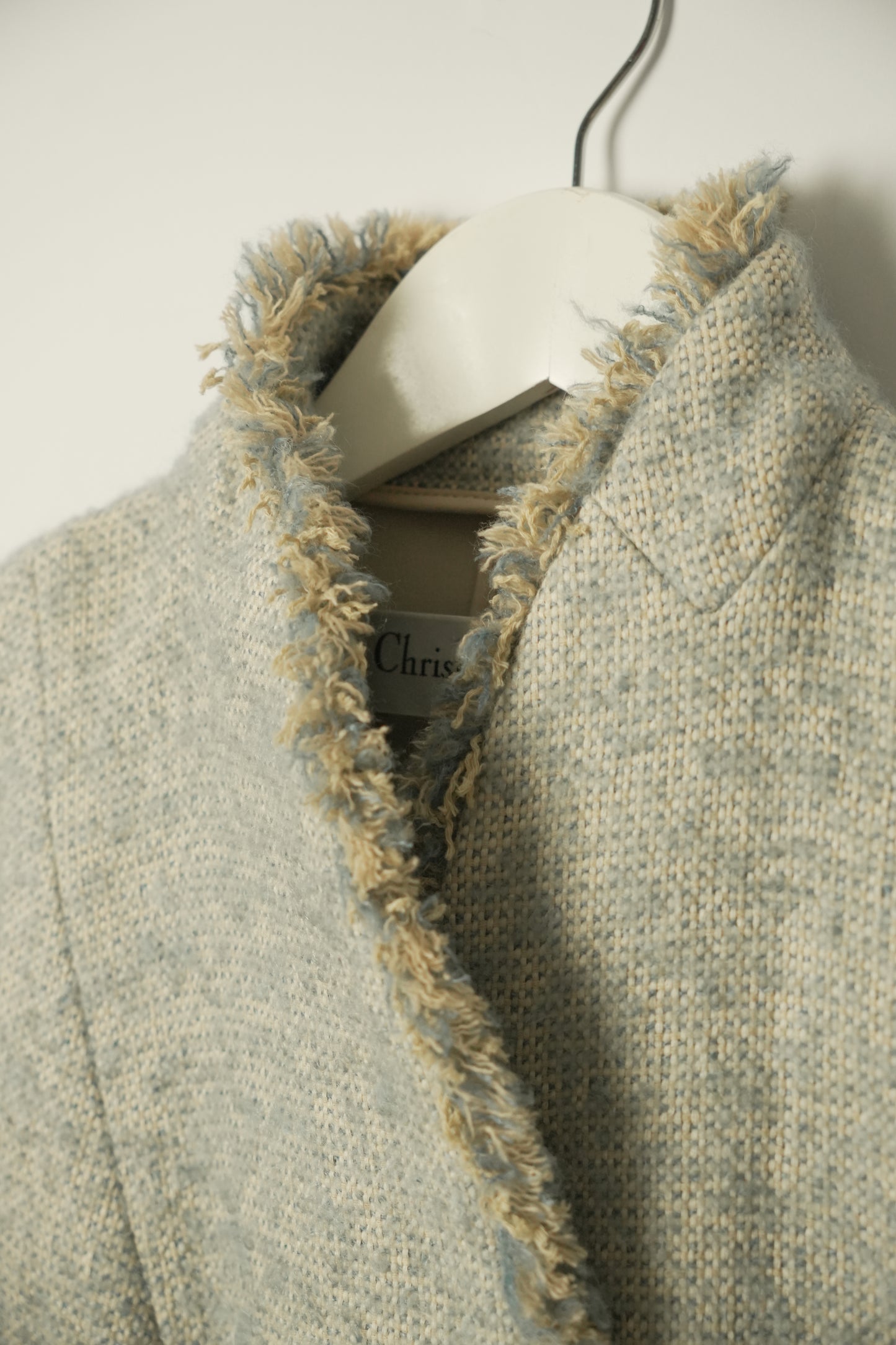 Christian Dior Blue Felt Wool Mock Neck Fringe Collar