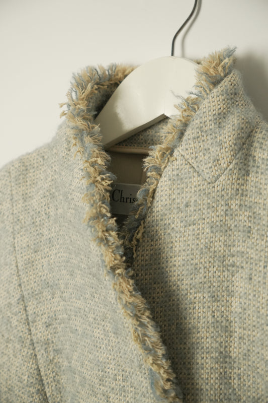 Christian Dior Blue Felt Wool Mock Neck Fringe Collar