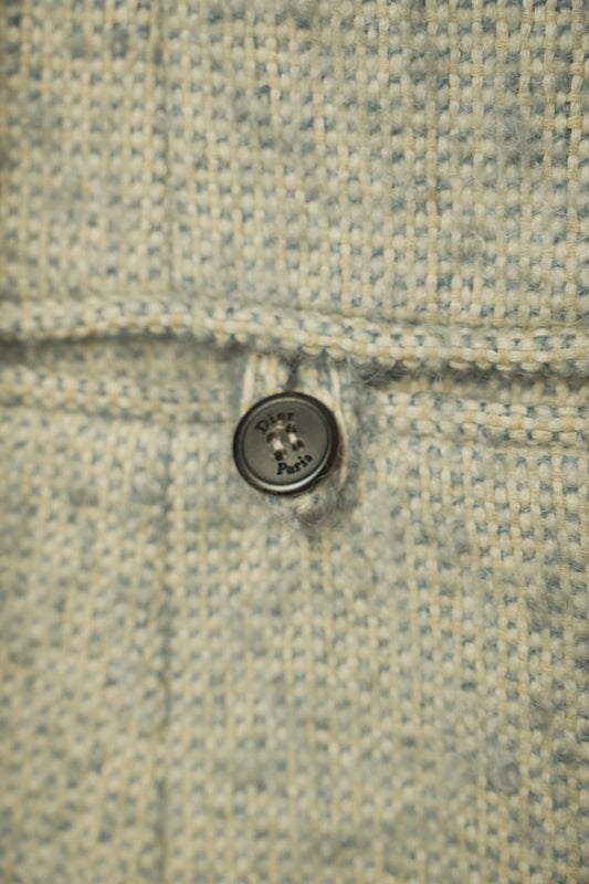 Christian Dior Blue Felt Wool Mock Neck Fringe Collar