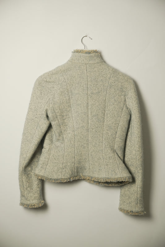 Christian Dior Blue Felt Wool Mock Neck Fringe Collar