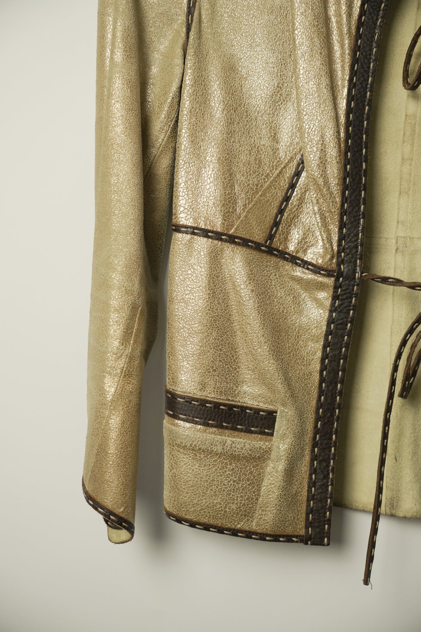 Fendi Gold Leather W Ties Jacket