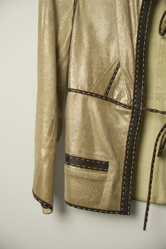 Fendi Gold Leather W Ties Jacket