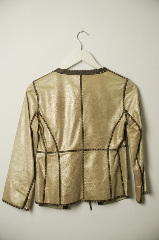 Fendi Gold Leather W Ties Jacket