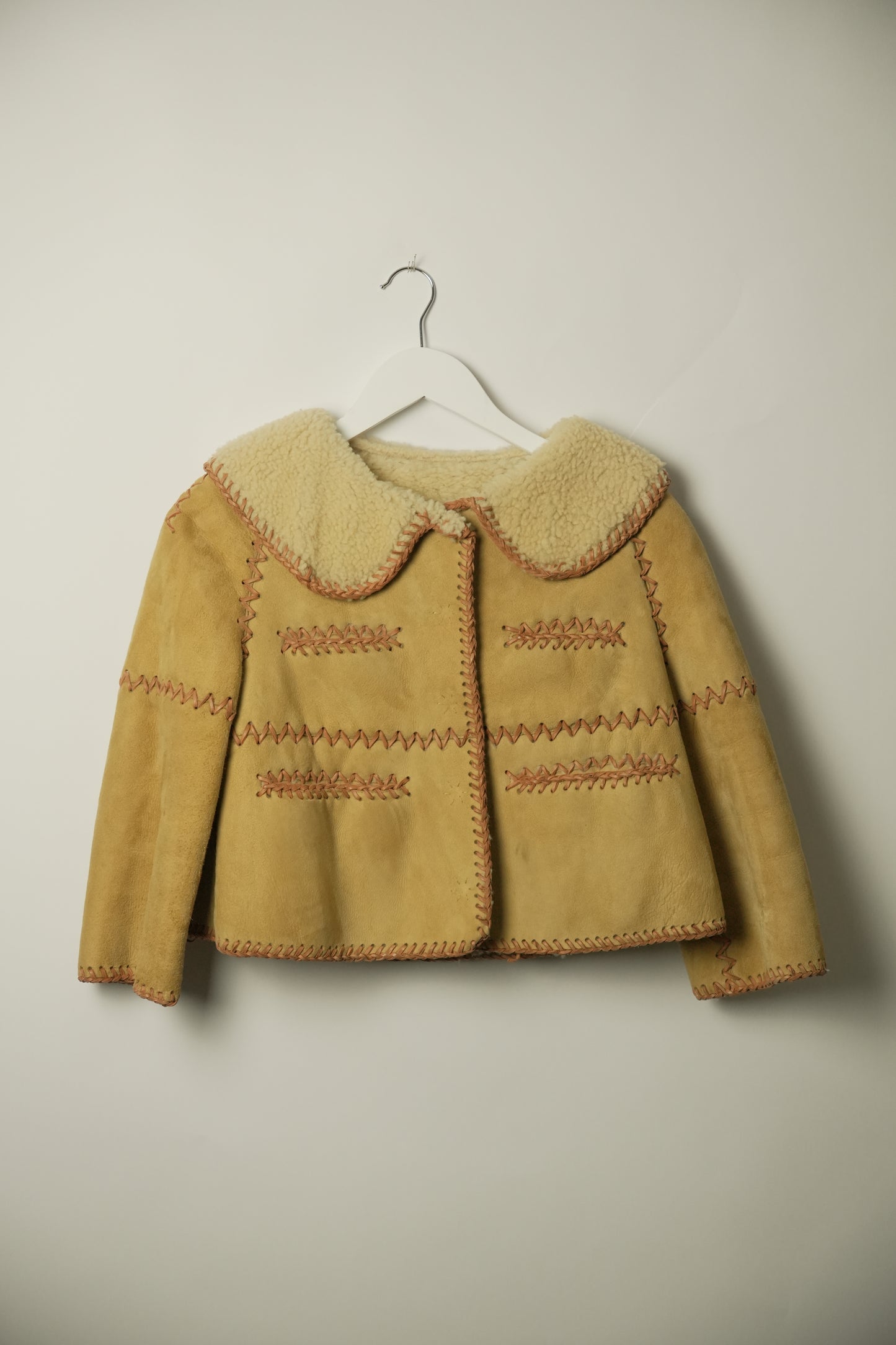 DSQUARED2 Suede Leather Cropped 3/4 Sleeve Shearling Jacket