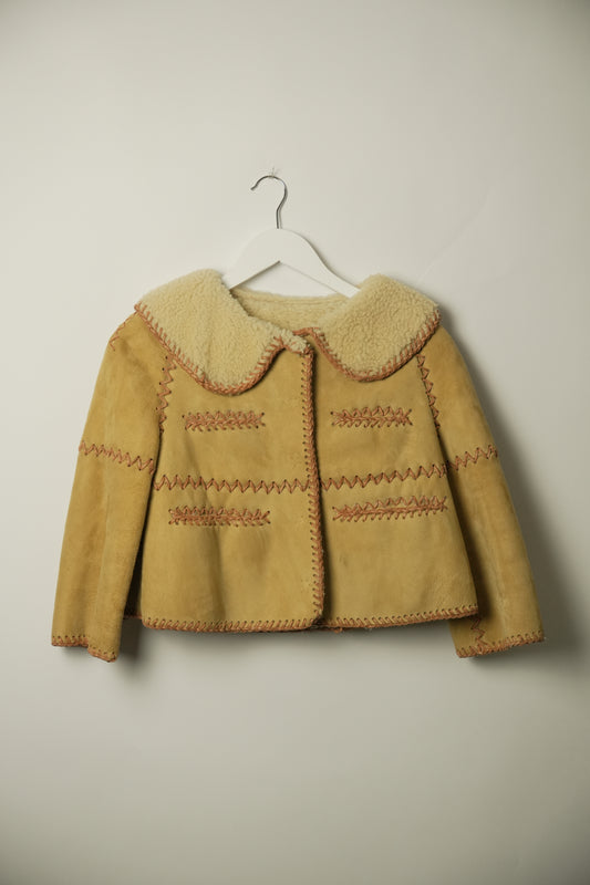 DSQUARED2 Suede Leather Cropped 3/4 Sleeve Shearling Jacket