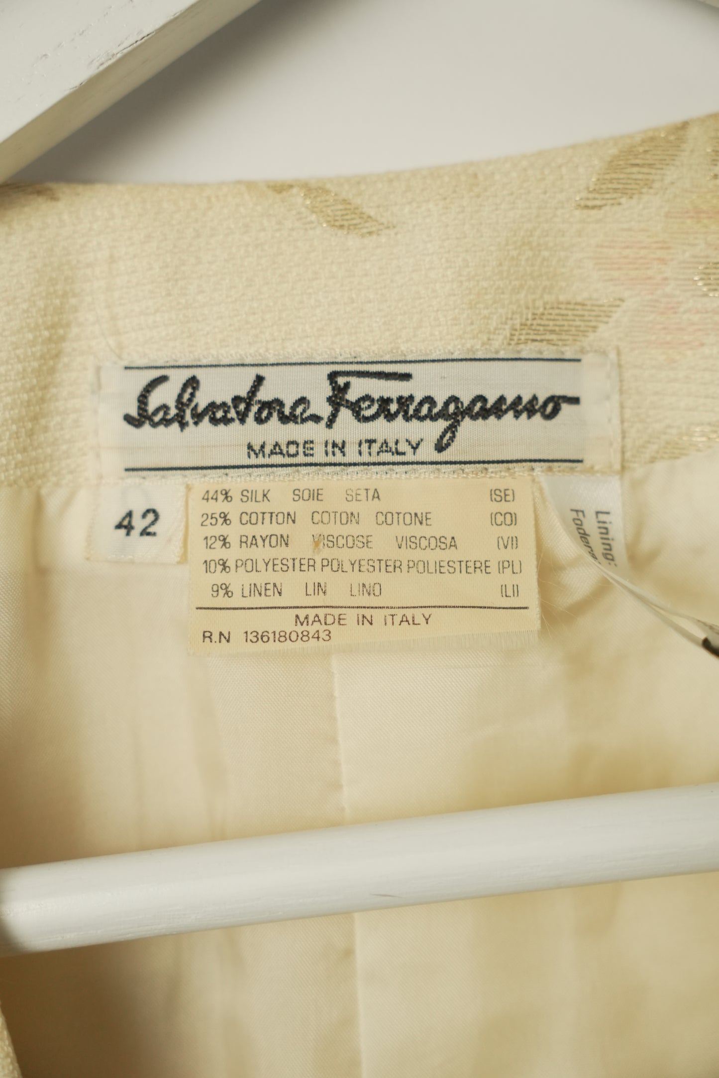 Salvatore Ferragamo Metallic Floral Cream Coat Blazer