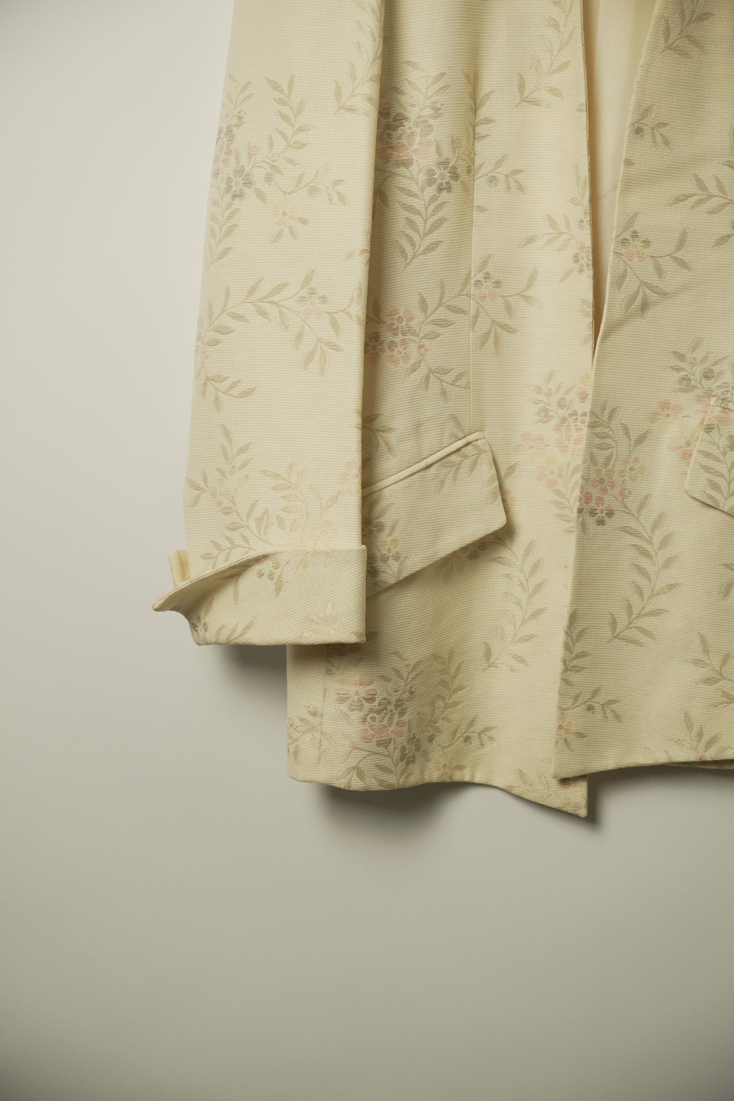 Salvatore Ferragamo Metallic Floral Cream Coat Blazer