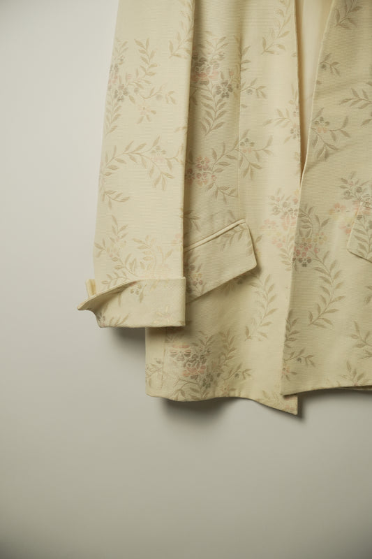 Salvatore Ferragamo Metallic Floral Cream Coat Blazer