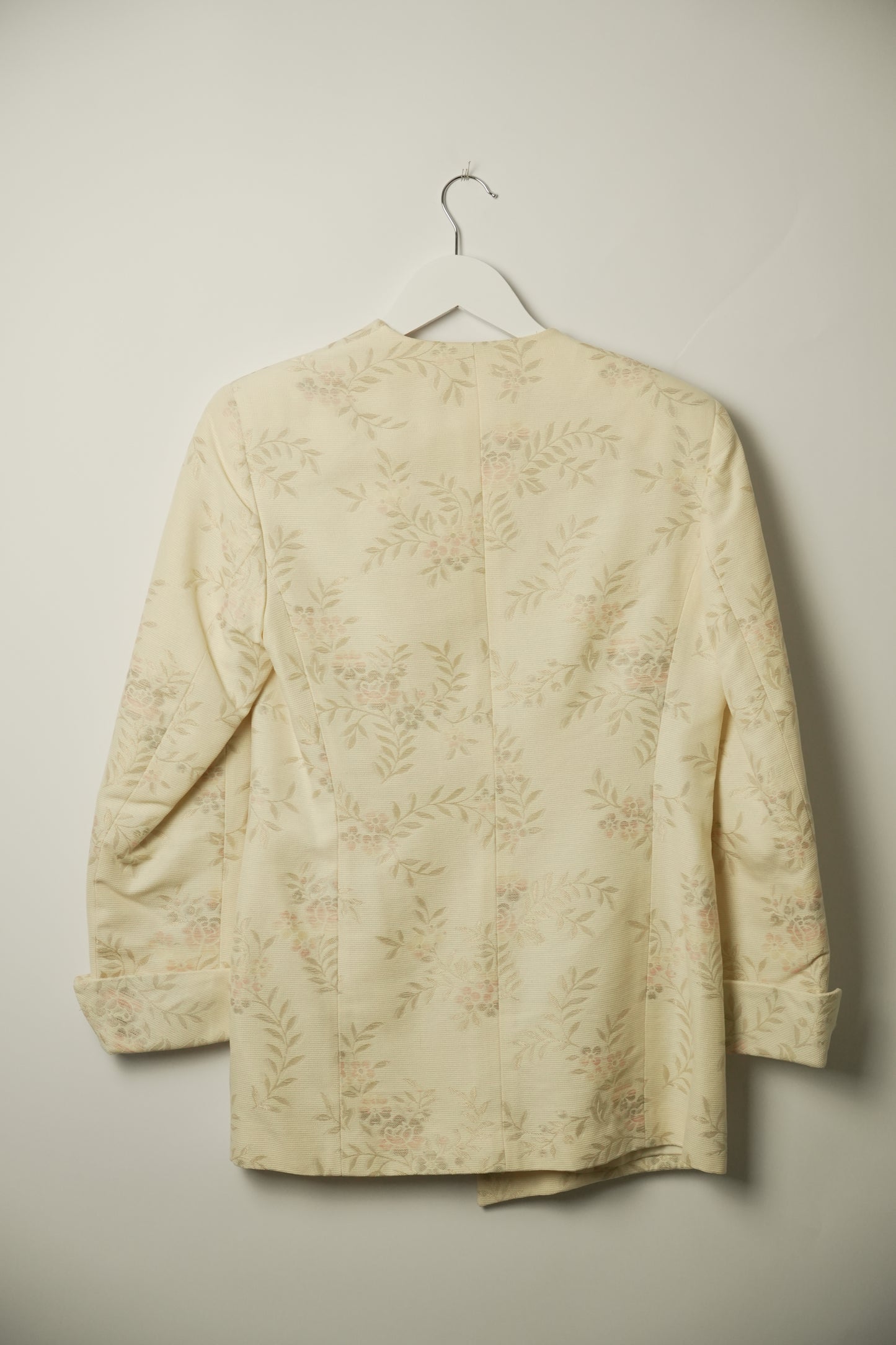 Salvatore Ferragamo Metallic Floral Cream Coat Blazer