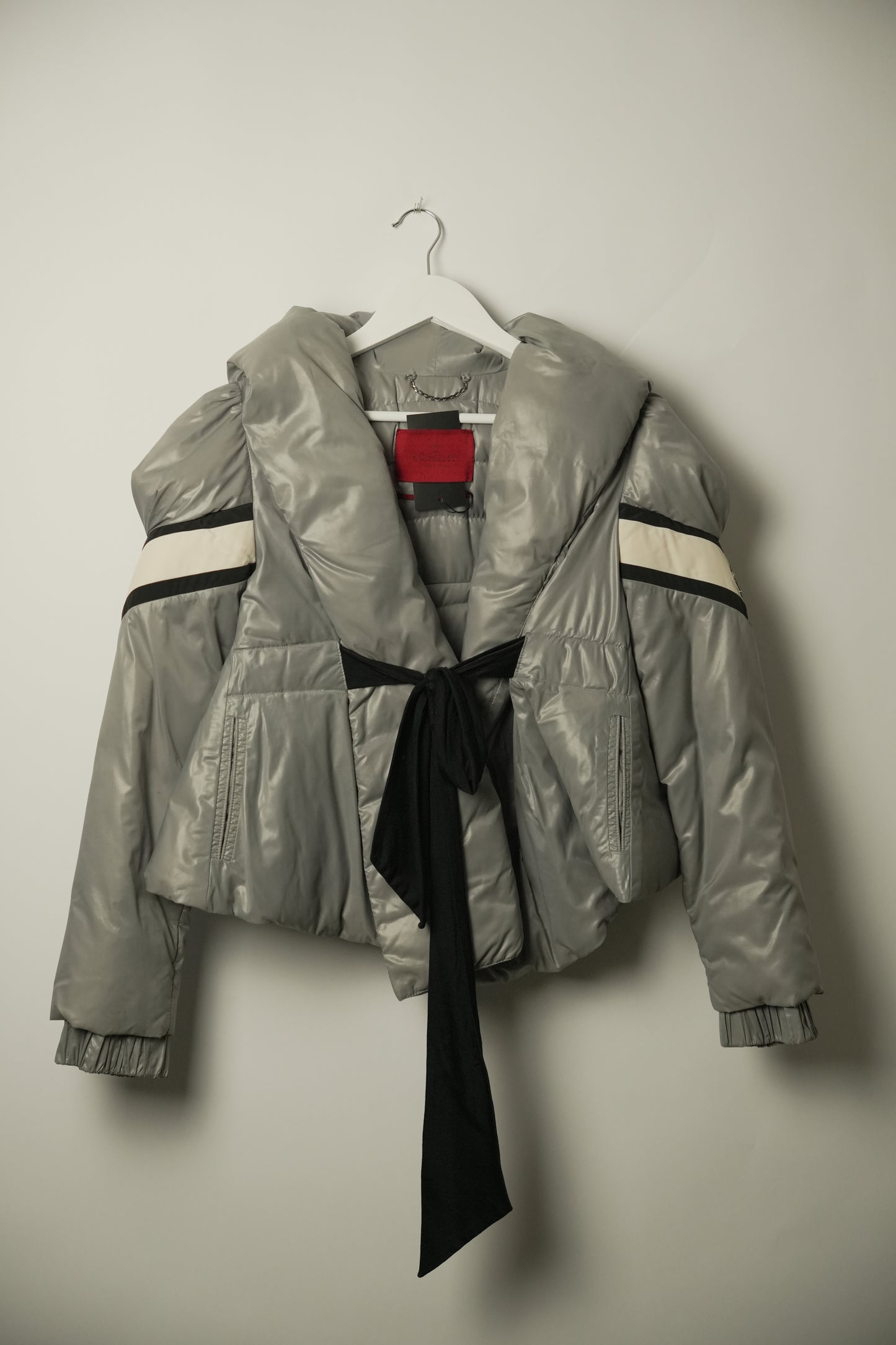 Moncler Down Jacket w Puff Collar & Waist Tie Grey