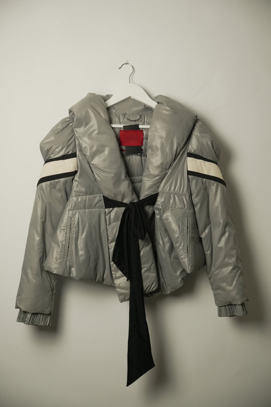 Moncler Down Jacket w Puff Collar & Waist Tie Grey