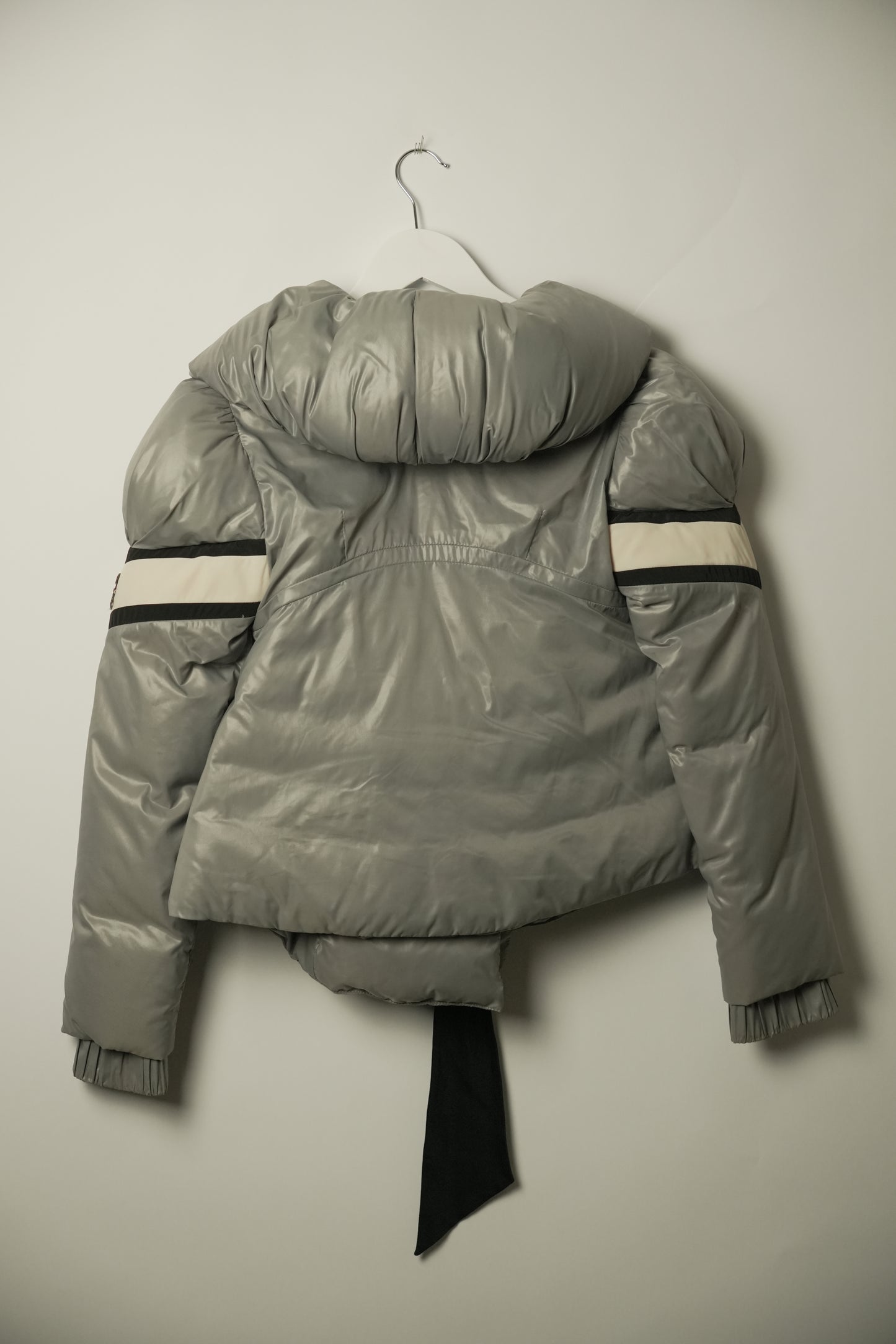 Moncler Down Jacket w Puff Collar & Waist Tie Grey